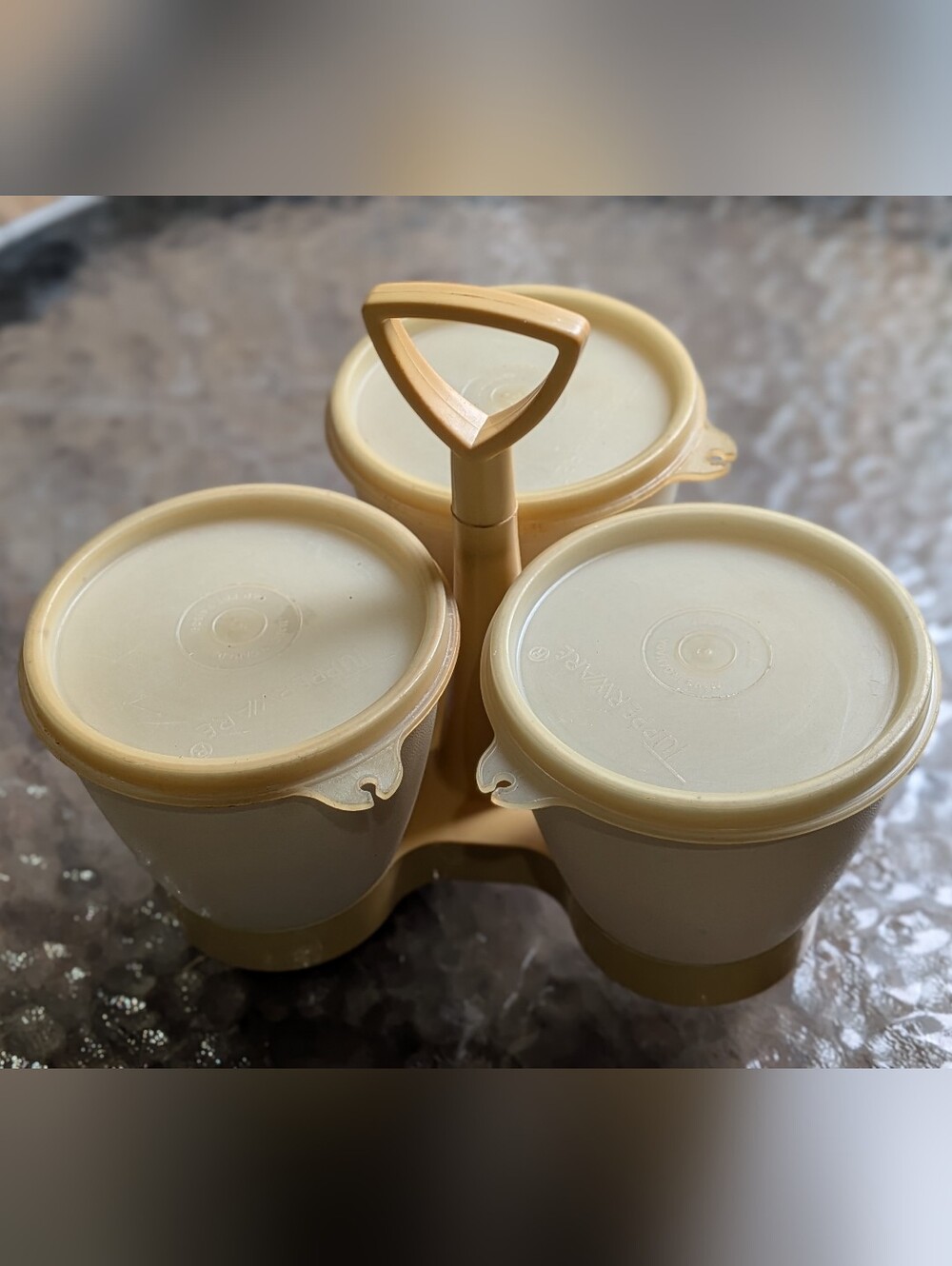 Vintage Yellow/Cream Tupperware 3-Can Carousel Set (757-4) Made In Canada